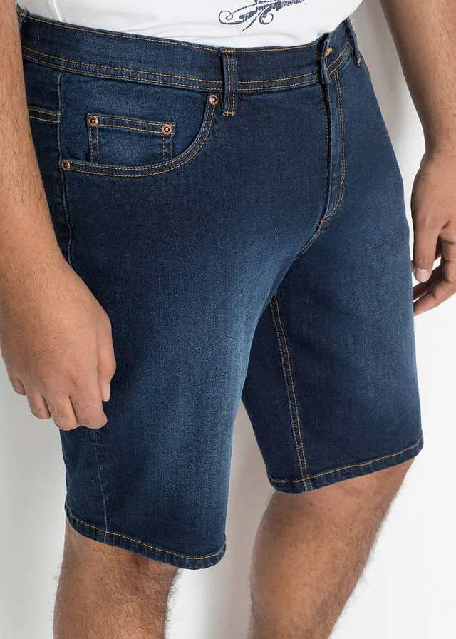 Bermudas vaqueras elásticas con corte normal (2 unidades) Azul medio vaquero + azul vaquero oscuro